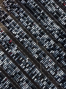 Birdseye view of cars parked