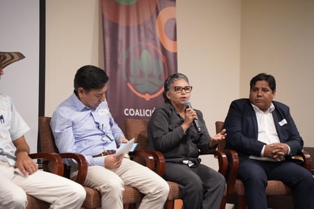 Four panellists at AGRAP event. One speaking with microphone. 