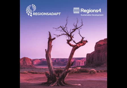Regions Adapt and Regions4 logos at top. Arid landscape background. 