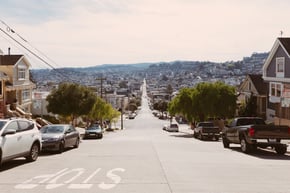 Street amidst residential buildings in city, San Francisco, California