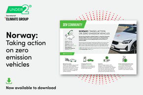 Front page of report shown to right. Text on left: Norway taking action on zero emission vehicles