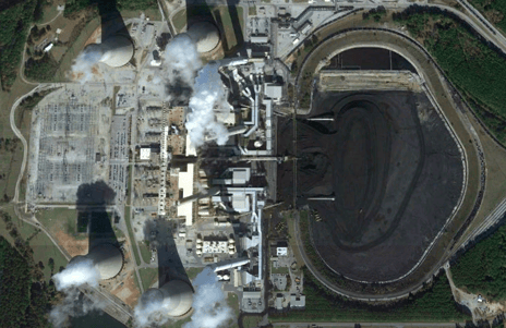 Satellite image of the Scherer power plant. Sourced using Google Earth Explorer.