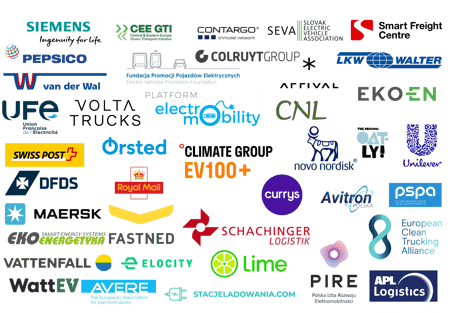 EV100+ industry letter logo grid 