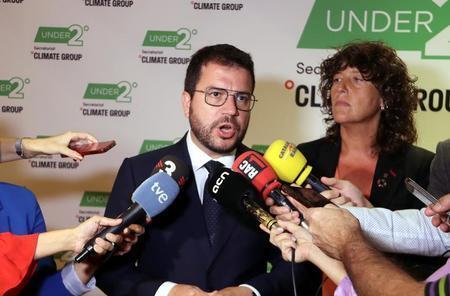 Pere Aragonès, Catalan President speaking to media at the Under2 Coalition General Assembly 2022