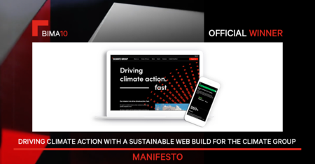 Image of Climate Group's website which won an award with BIMA