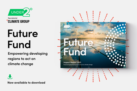 Front page of report shown to right. Text on left: Future Fund Empowering developing regions to act on climate change. Now available to download. 