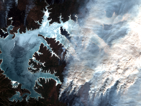 Satellite image of smoke plumes in Siberia from the Sentinel satellite