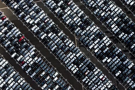 Birdseye view of cars parked
