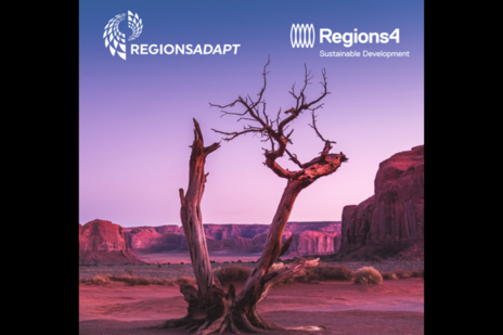 Regions Adapt and Regions4 logos at top. Arid landscape background. 