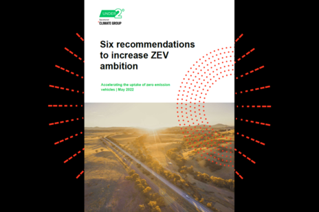 Image of front page of report with text: Six recommendations to increase ZEV ambition
