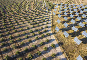 Aerial view of solar power station in Catalonia, Spain 