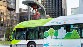 Electric bus on road in Quebec